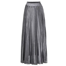 LANMREM 2025 new Spring fashion women clothes high waist A-line pleated sliver vintage elastic long halfbody skirt WH28501XL