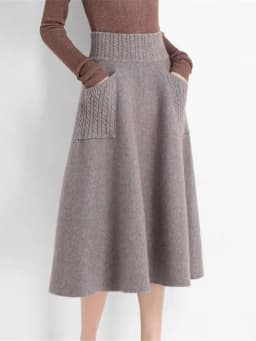 2023 Autumn Winter Warm Wool Knitting Long Skirts Women High Waist with Pocket Loose Female Solid Knit Mid-Calf Skirt ZY7421