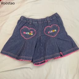Japanese Kawaii Lolita Style Denim Skirt Women Sweet Cartoon Bunny Embroidery Mini Skirts Y2k Aesthetic Cute Party Short Skirt