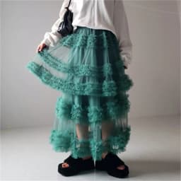 Women's Tulle A-Line Long Skirt High Waist Sheer Mesh Tiered Ruffled Skirt for Summer Spring