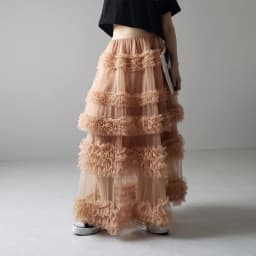 Women's Tulle A-Line Long Skirt High Waist Sheer Mesh Tiered Ruffled Skirt for Summer Spring