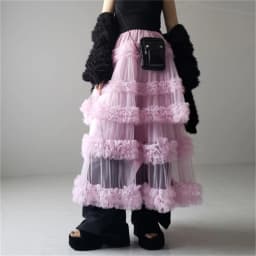 Women's Tulle A-Line Long Skirt High Waist Sheer Mesh Tiered Ruffled Skirt for Summer Spring