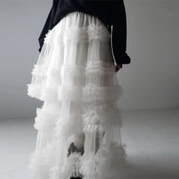 Women's Tulle A-Line Long Skirt High Waist Sheer Mesh Tiered Ruffled Skirt for Summer Spring