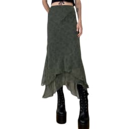 Women Floral Midi Skirts High Waist Mesh Wrapped Irregular Skirt Y2K Aesthetic Grunge Casual Sexy Streetwear