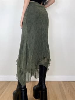 Women Floral Midi Skirts High Waist Mesh Wrapped Irregular Skirt Y2K Aesthetic Grunge Casual Sexy Streetwear