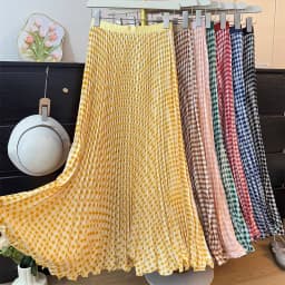 Spring Summer Tall Women's High Waist Pleated Skirt - Korean Elegant Ruffle Trim Flared Maxi Skirt with Wide Hem