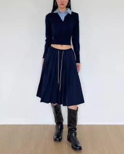 Women Drawstring Pleated Batavia Midi Skirt