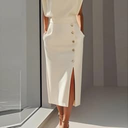 Krisstarsgirls Elegant Midi Skirt for Women 2025 Summer Split-joint Office Work Party Birthday High Waisted Button Skirt Female