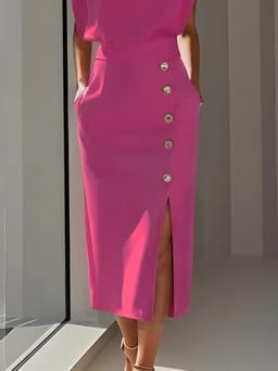 Krisstarsgirls Elegant Midi Skirt for Women 2025 Summer Split-joint Office Work Party Birthday High Waisted Button Skirt Female