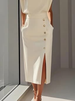 Krisstarsgirls Elegant Midi Skirt for Women 2025 Summer Split-joint Office Work Party Birthday High Waisted Button Skirt Female
