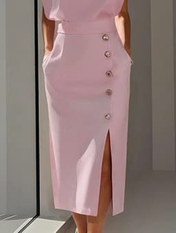 Krisstarsgirls Elegant Midi Skirt for Women 2025 Summer Split-joint Office Work Party Birthday High Waisted Button Skirt Female
