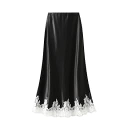 New In Summer Lace Patchwork Satin Long Skirt For Women 2026 Elegant Fashion High Waist A-line Black Skirts