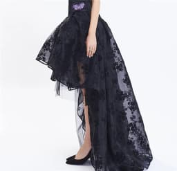 Fashion Women Irregular Ruffle Hem Skirt Summer Floral Embroidery Elastic Waist Gothic Tulle Skirt Black/White