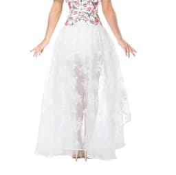 Fashion Women Irregular Ruffle Hem Skirt Summer Floral Embroidery Elastic Waist Gothic Tulle Skirt Black/White