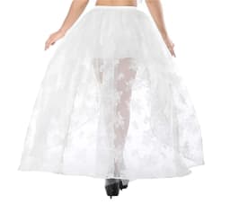 Fashion Women Irregular Ruffle Hem Skirt Summer Floral Embroidery Elastic Waist Gothic Tulle Skirt Black/White