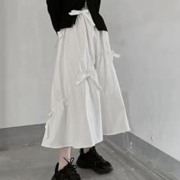 White High Waist A-Line Skirt Knot Pure Color Midi Skirt Korean Style Commute Summer New Arrival Slimming Versatile