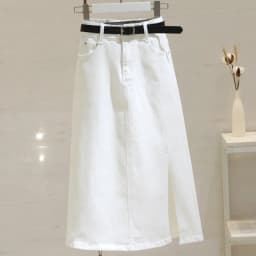 White High-waisted Denim Skirt 2026 New Women's Medium and Long A-shaped Split Hip Skirt