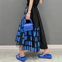 New Korean Style Woman Blue Printed Asymmetrical Skirt Mesh Joined Loose Fit Chic Elastic Waist Girls Casual Wear Skirt JJSK121