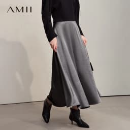 AMII Women's Skirt Loose Long A-skirt Satin Skirts For Women 2025 Autumn New Minimalist Solid Color Clothing Ladies 12513015