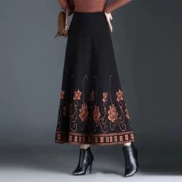 Women's Autumn Winter Ethnic Style A-line Skirt High Waist Elastic Waist Mid Length Knitted Wool Large Swing Skirt Sweater Skirt