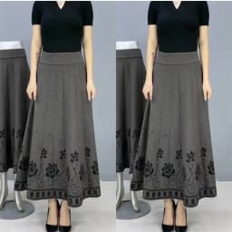 Women's Autumn Winter Ethnic Style A-line Skirt High Waist Elastic Waist Mid Length Knitted Wool Large Swing Skirt Sweater Skirt