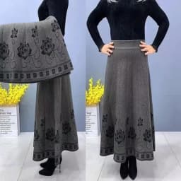 Women's Autumn Winter Ethnic Style A-line Skirt High Waist Elastic Waist Mid Length Knitted Wool Large Swing Skirt Sweater Skirt