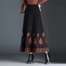 Women's Autumn Winter Ethnic Style A-line Skirt High Waist Elastic Waist Mid Length Knitted Wool Large Swing Skirt Sweater Skirt