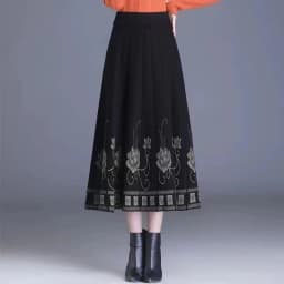 Women's Autumn Winter Ethnic Style A-line Skirt High Waist Elastic Waist Mid Length Knitted Wool Large Swing Skirt Sweater Skirt