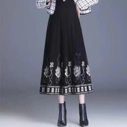 Women's Autumn Winter Ethnic Style A-line Skirt High Waist Elastic Waist Mid Length Knitted Wool Large Swing Skirt Sweater Skirt