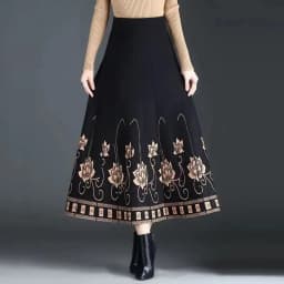 Women's Autumn Winter Ethnic Style A-line Skirt High Waist Elastic Waist Mid Length Knitted Wool Large Swing Skirt Sweater Skirt