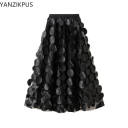 3d Polka Dot Black Mesh Half Skirt 2025 Fashion Women's Dress Mid Length Umbrella Dress Korean A-line Dress Party Dress