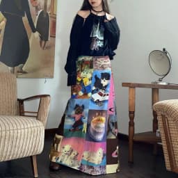 Retro Printed Women's Long Skirt Summer New Streetwear High Waist Casual A Line Skirt Femme Y2k 2000s Cute Party Club Skirt T936