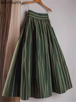 High Waist Skirt for Women's 2025 Faldas Mujer De Moda Vintage Korean Jupe Loose A-line Saia Fashion Striped Slim Fit Skirts