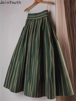 High Waist Skirt for Women's 2025 Faldas Mujer De Moda Vintage Korean Jupe Loose A-line Saia Fashion Striped Slim Fit Skirts