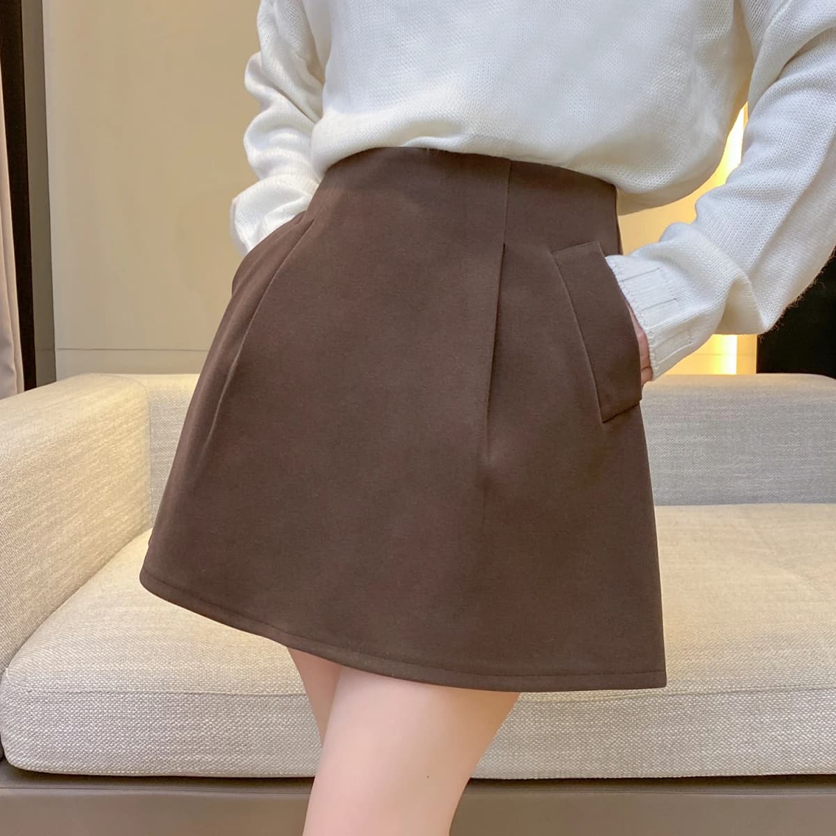 High Waist Umbrella Skirt Women's New Style Woolen Material Autumn Winter A-Line Flared Half Skirt Pants Business Commute Cit...
