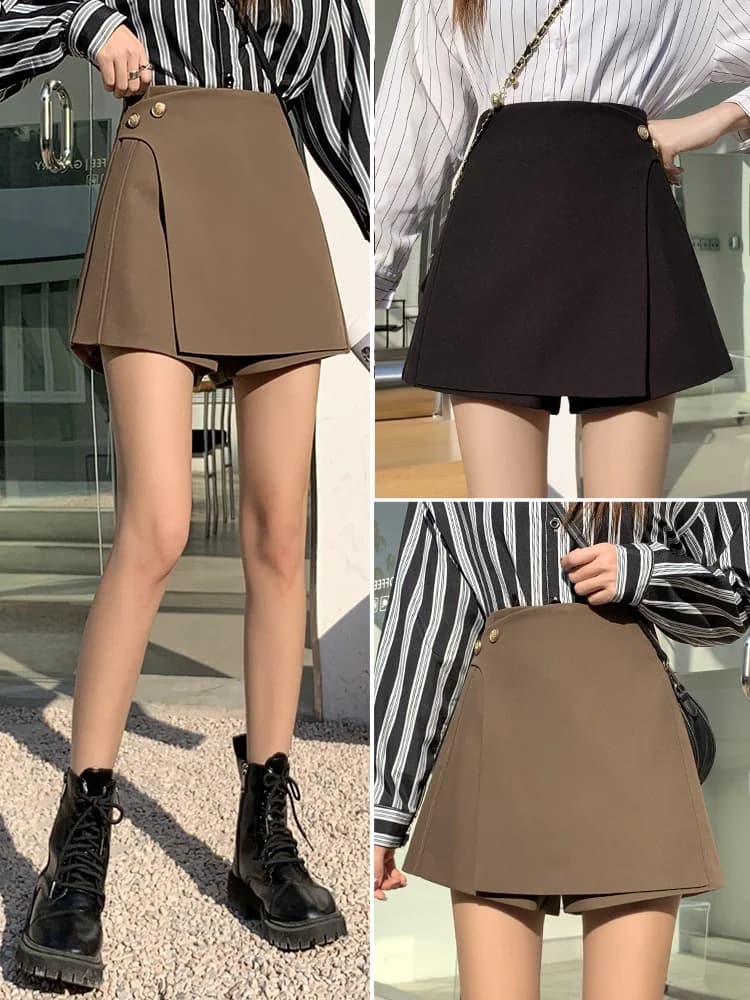 High Waist A-Line Skirt Women's Suit Asymmetrical Design Slimming Short Skirt Pants Korean Style Commute Pure Color