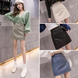 Jielur Leather Skirt Autumn Winter New Korean High Waist Mini Skirt Female 4 Colors Chic Black Sexy Saia A-line PU Skirts Women