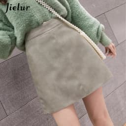 Jielur Leather Skirt Autumn Winter New Korean High Waist Mini Skirt Female 4 Colors Chic Black Sexy Saia A-line PU Skirts Women