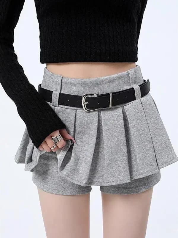 Grey Sporty Skirt Women's High Waist A-Line Pleated Anti-Light Slimming Skirt Spring Fashion plus Size Casual Wear