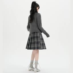 Y2K Pleated Skirt Women Plaid Woolen Skirt Japanese Korean Retro A Line Umbrella Skirt Autumn Winter Casual
