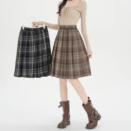 Y2K Pleated Skirt Women Plaid Woolen Skirt Japanese Korean Retro A Line Umbrella Skirt Autumn Winter Casual