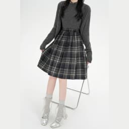 Y2K Pleated Skirt Women Plaid Woolen Skirt Japanese Korean Retro A Line Umbrella Skirt Autumn Winter Casual