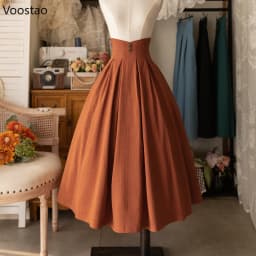 Vintage Victorian Lolita Midi Skirt Women Elegant Sweet Y2k Button Slim A-Line Long Skirts Japanese Female Classical Party Skirt