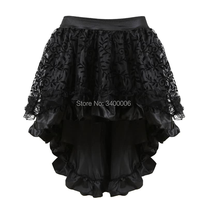 Skirt For Women Victorian Burlesque Costumes Gothic Steampunk Clothing Ruffled Chiffon Black Multilayer Lace Matching Corset