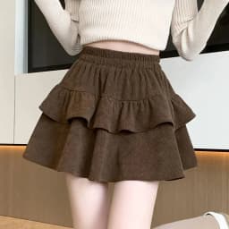 Fanan High Waist Puffy Ruffles A-line Skirt Ladies 2024 Autumn New All-match Corduroy Pleated Skirts Y2K Vintage Cake Mini Skirt
