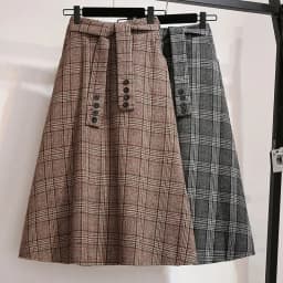 Khaki Plaid Vintage A-line High Waist Lace Up Buttons Loose Women's Skirt Mid-Calf Long Skirts For Women Clothing Fashion 2024