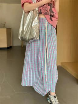 Aoaiiys Casual Skirts Women Plaid Vintage Long Skirt 2026 Fashion Korean High Waist Loose Skirt Summer New Female A-Line Skirts