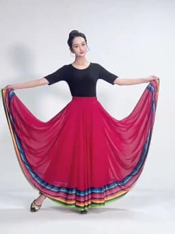 Streetwear Elegant Dance Performance Skirt Women Chiffon Skirts Rainbow-edge Elastic-Waist 720-Degrees Square Danc Maxi Skirts