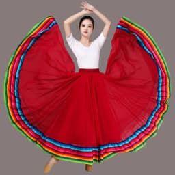 Streetwear Elegant Dance Performance Skirt Women Chiffon Skirts Rainbow-edge Elastic-Waist 720-Degrees Square Danc Maxi Skirts