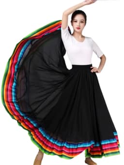 Streetwear Elegant Dance Performance Skirt Women Chiffon Skirts Rainbow-edge Elastic-Waist 720-Degrees Square Danc Maxi Skirts